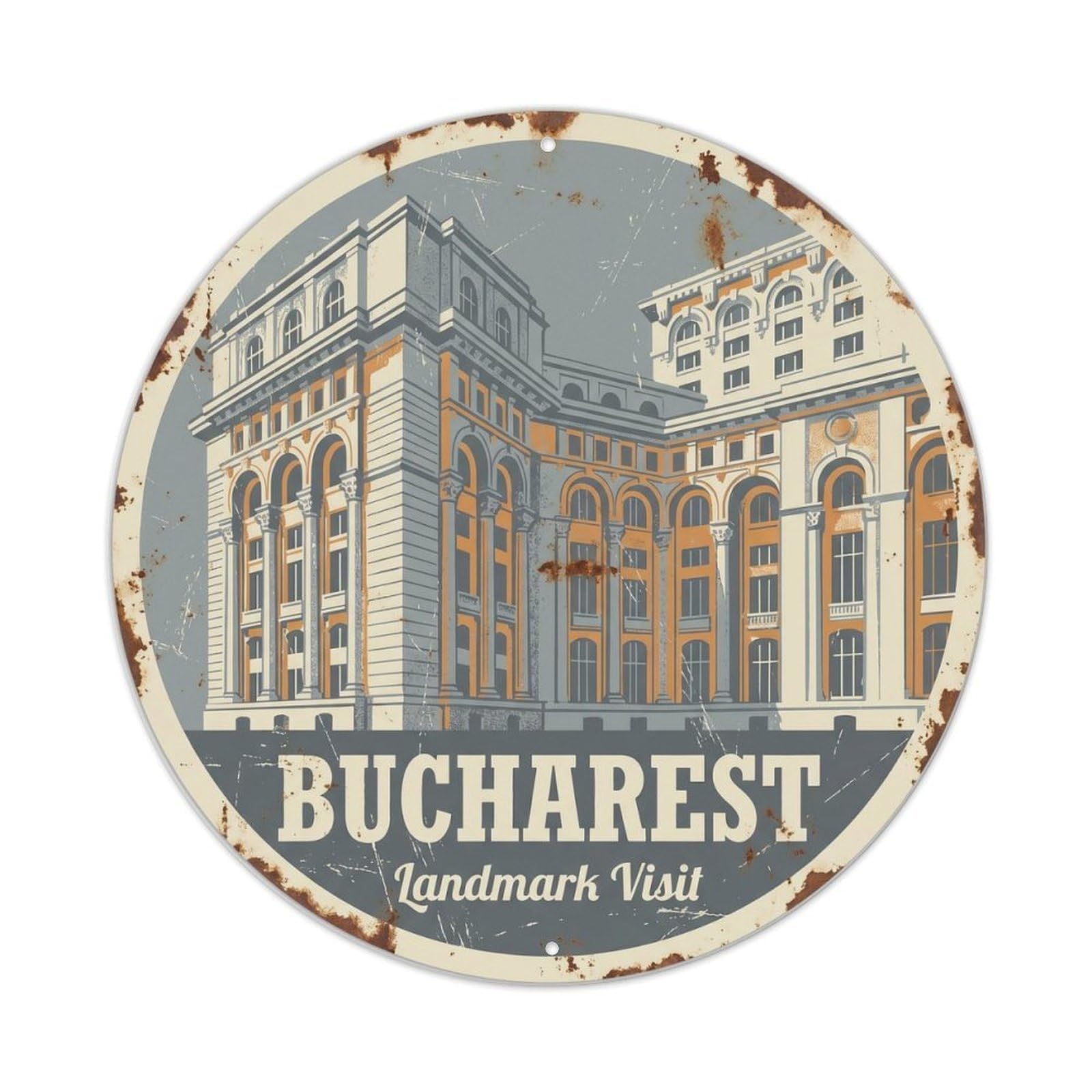 Fqcyn Style Vintage Travel Bucharest Parliament Landmark Metal Tin Sign
