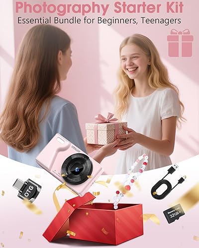 Miniatura 9 de Cámara digital con lente trasera delantera, cámara de enfoque automático de 64 MP 4K para fotografía con tarjeta de 32 GB, cámara compacta portátil