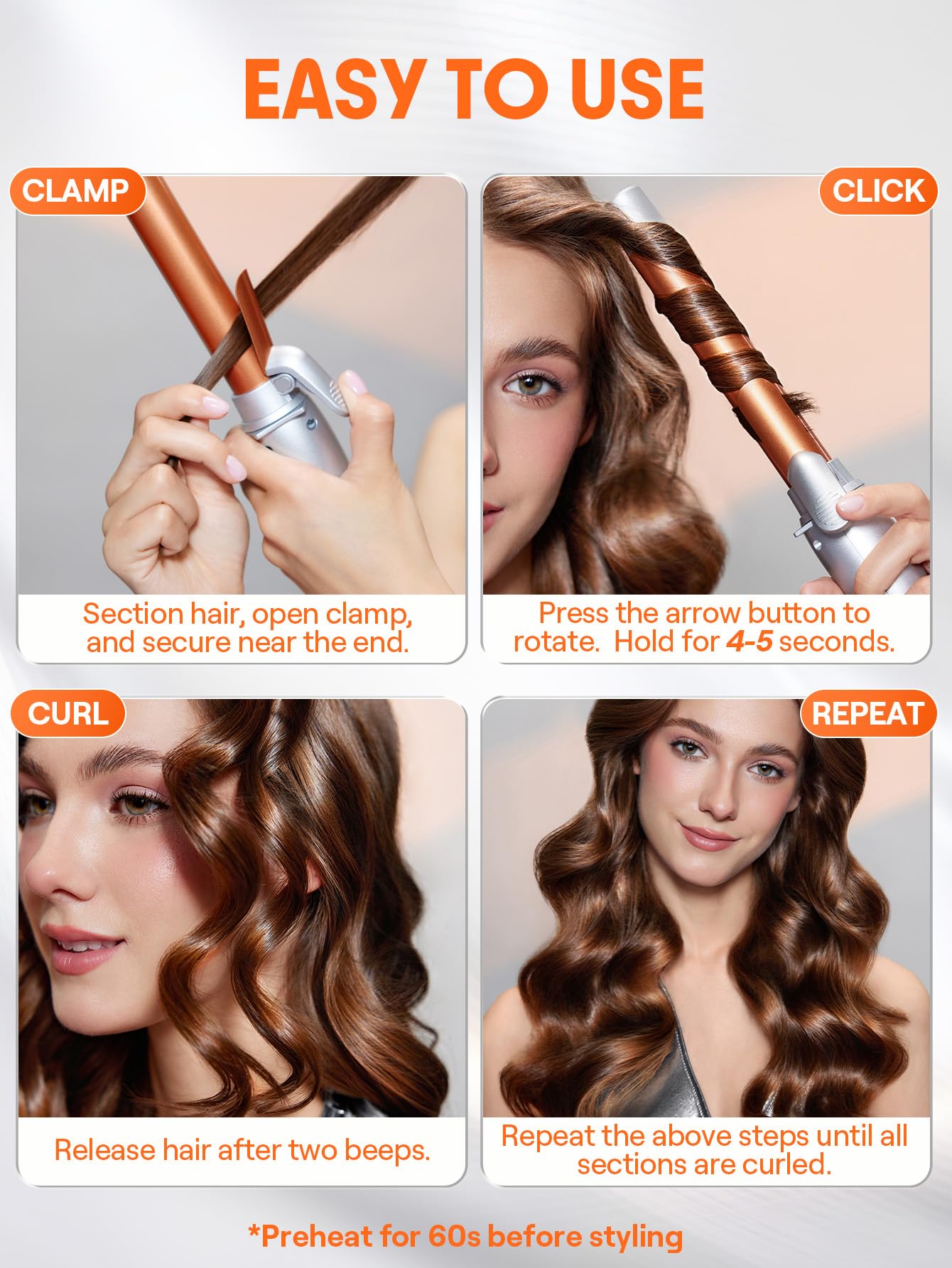 SHEGLAM Fer à Boucler Rotatif Automatique 25mm pour Cheveux Longs - Créez des Vagues Beach Effortless avec un Barillet Auto-Tournant (jusqu'à 220°C), Bouton Home et Double Tension