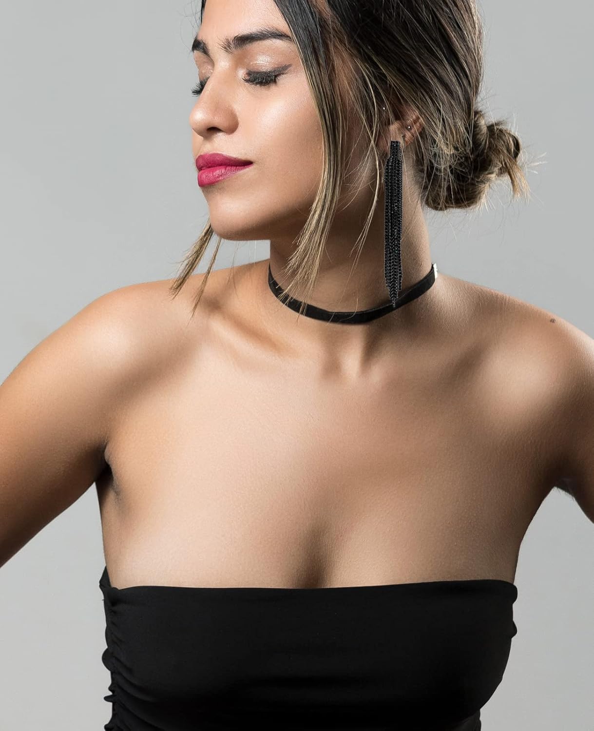 Black Rhinestone Long Tassel Earrings for women.Crystal Chandelier Fringe Drop Earrings Zircon Strand Earrings Fashion Jewelry Gifts for Female - Image 2