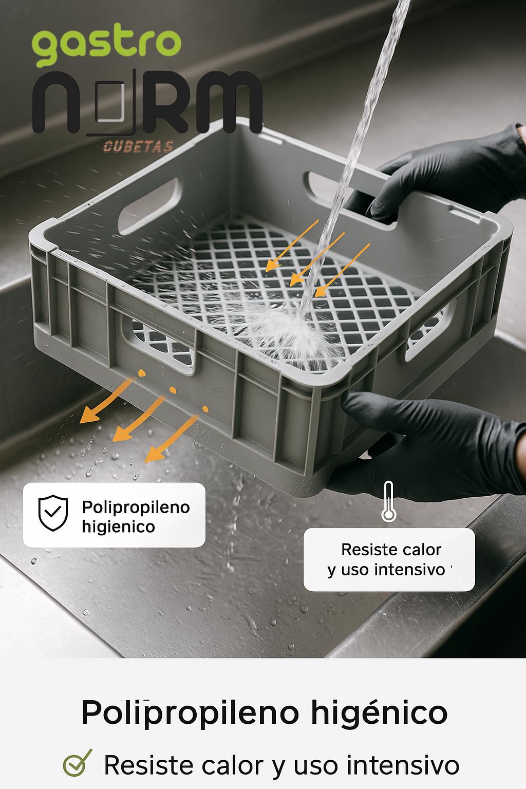 Bandeja Plastico Industrial 350x350x110 H mm Lavavasos Lavavajillas Hosteleria Restaurante Apilable Resistente Termico Higienico Secado Rapido Perforado Cocina Profesional OS51787