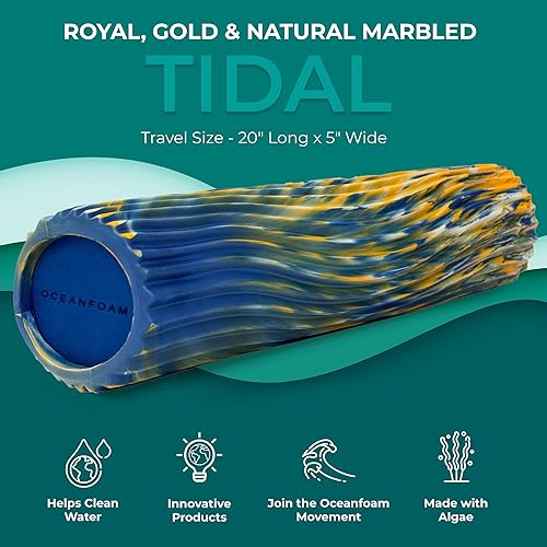 Miniatura 121 de Oceanfoam Tidal Roller - Rojo, Azul Marino Oscuro y Natural Marmóreo - Rodillo de espuma para masaje muscular para dolor de espalda y estiramiento -