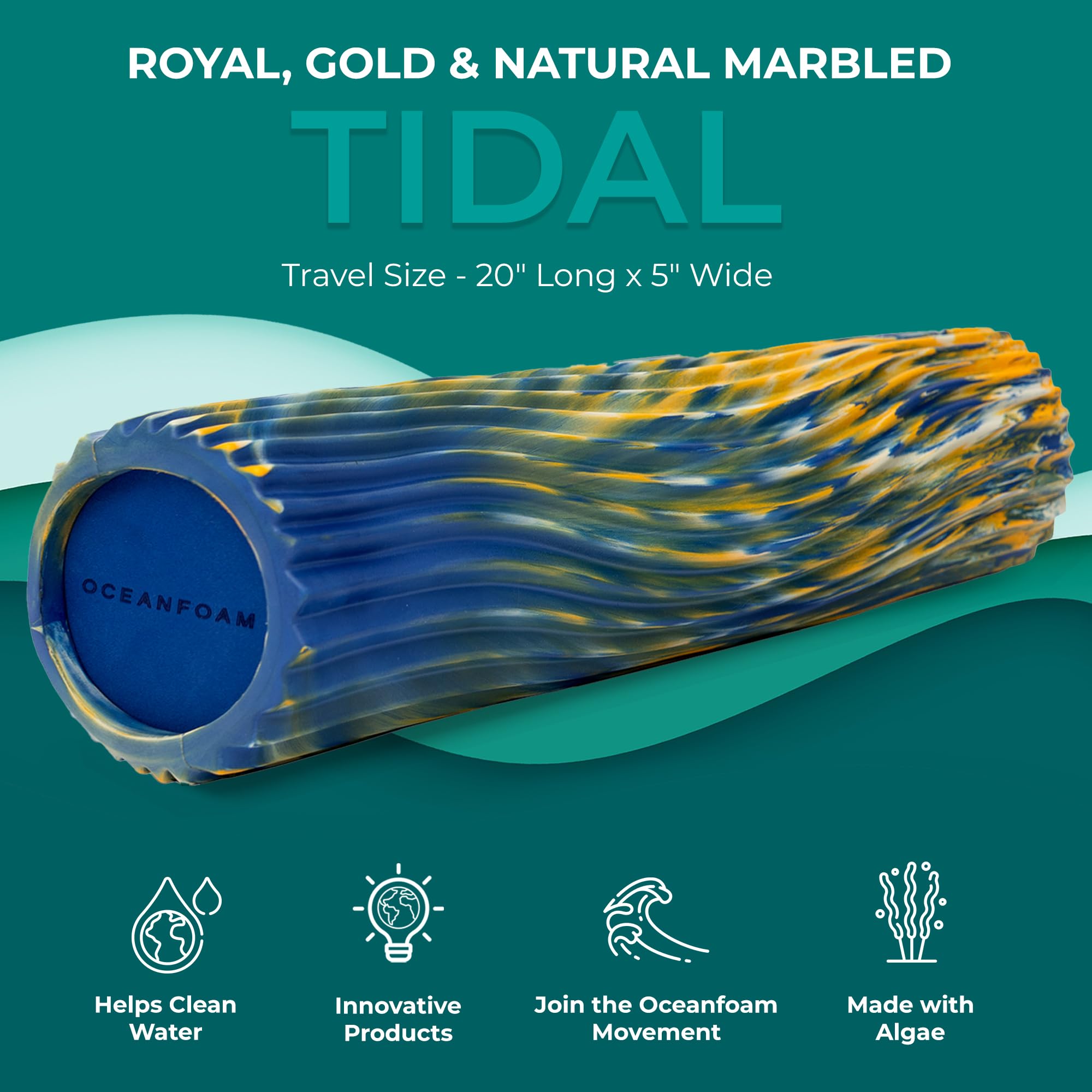 Oceanfoam Tidal Roller - Muscle Massage Foam Roller For Back Pain And Stretching Ergonomic Wide Wave Textured Yoga Athletics And Wellness Full Size 20 X 5 Jade