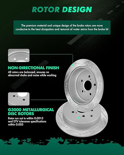 Miniatura 514 de Kits de frenos y rotores, rotores de freno SCITOO y 8 pastillas de cerámica para 08-12 para Chrysler Town & Country, 08-12 para Dodge Grand Caravan