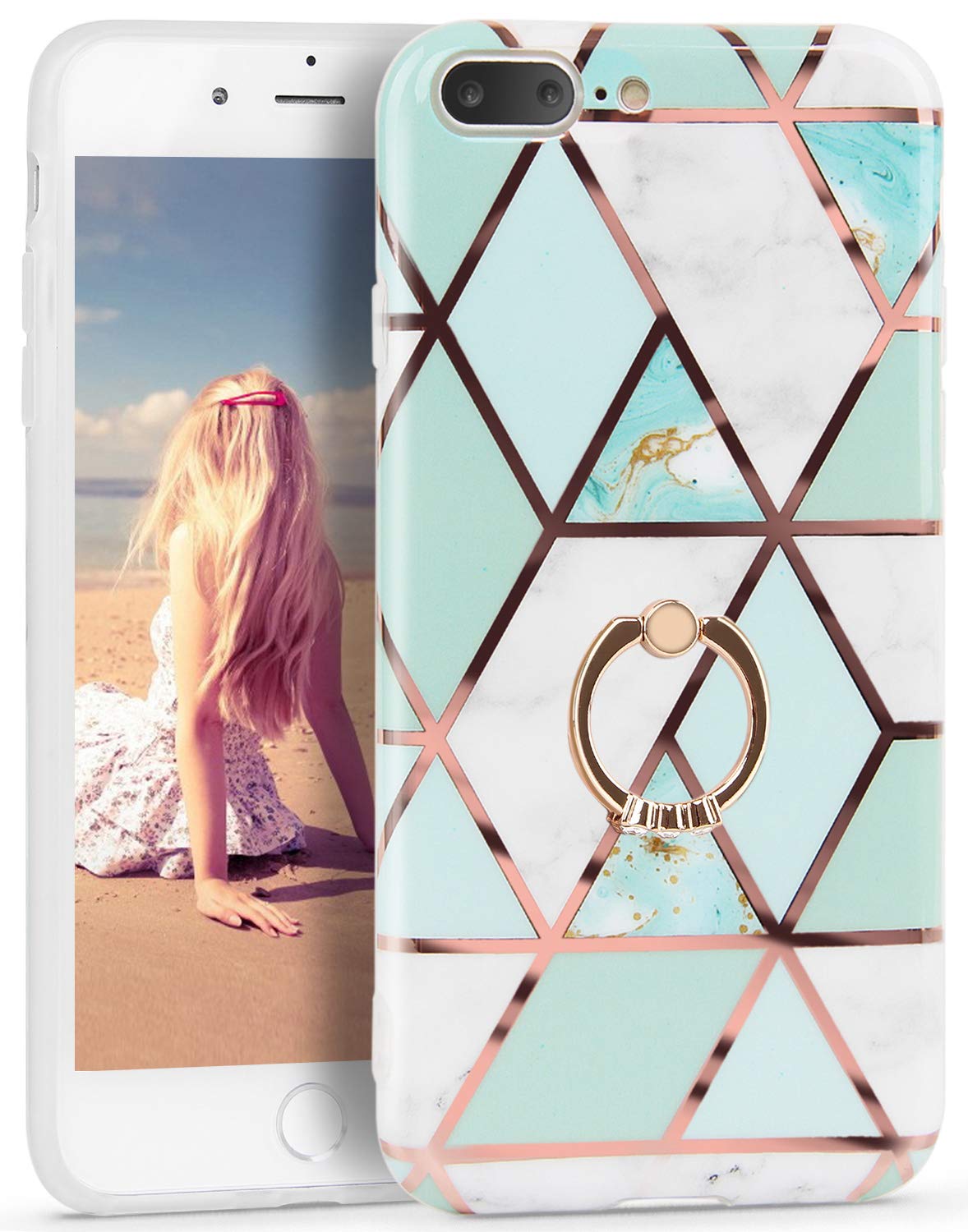 Imikoko iPhone 8 Plus Case, iPhone 7 Plus Case, Glossy Slim Soft Case with 360° Rotating Ring Grip Holder Stand Shockproof Protective Bumper Case for iPhone 7/8 Plus