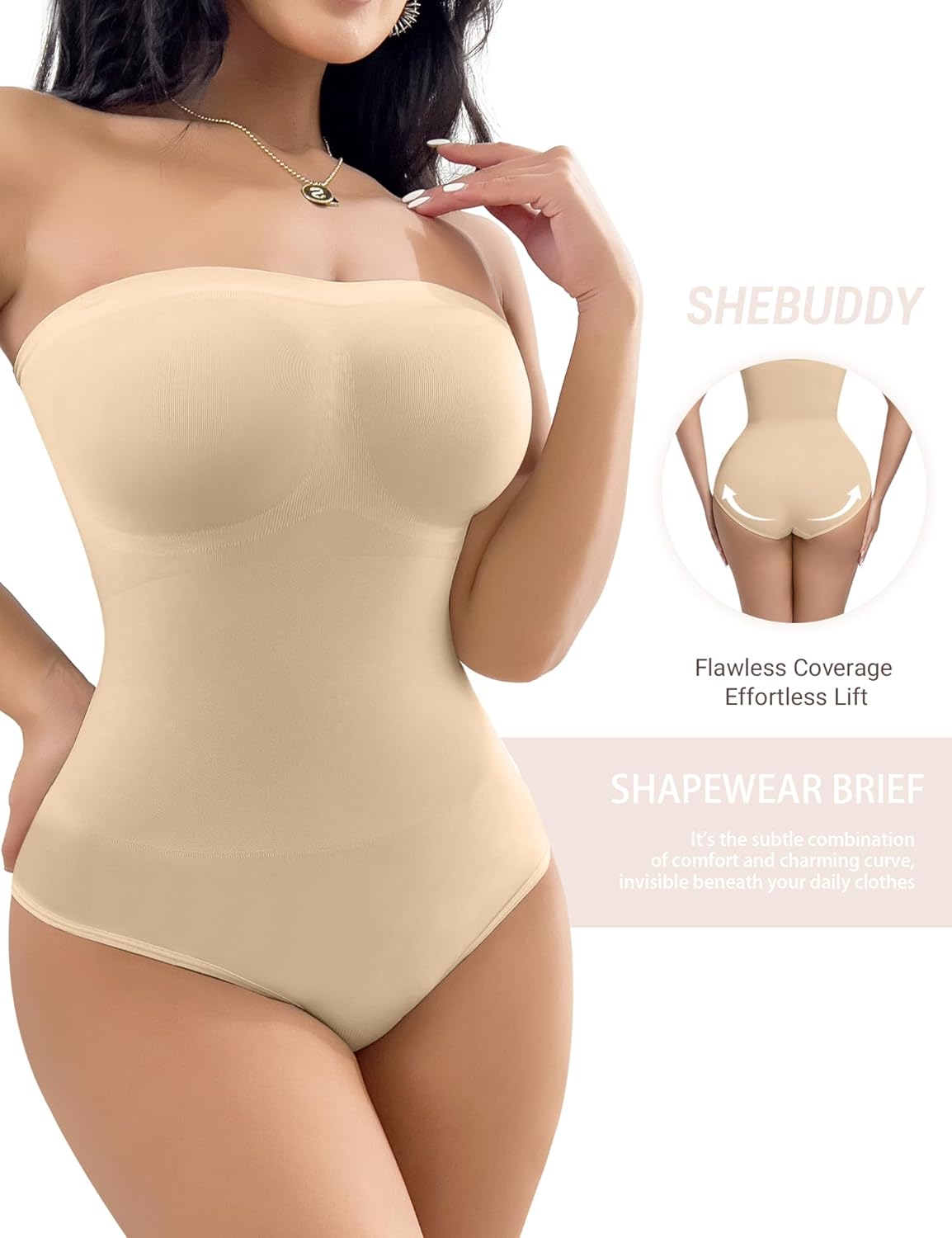 Women's Strapless Shapewear Triangle Bodysuit Tummy Control Seamless Sculpted Body Shaper with Removable Straps - Image 4