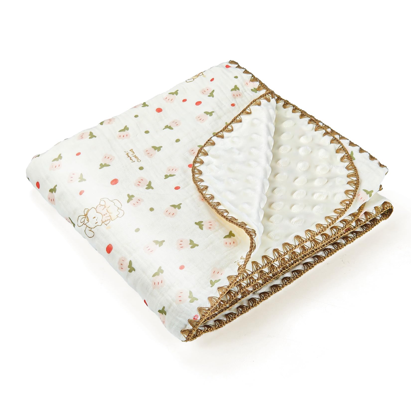 Doppelseitige Babydecke mit 100 % Musselin-Baumwolle und gepunktetem Fleece – Superweiche Kuscheldecke für Babys, Atmungsaktives Design mit zwei Texturen zum Schlafen und Kinderwagen (100x110 cm)