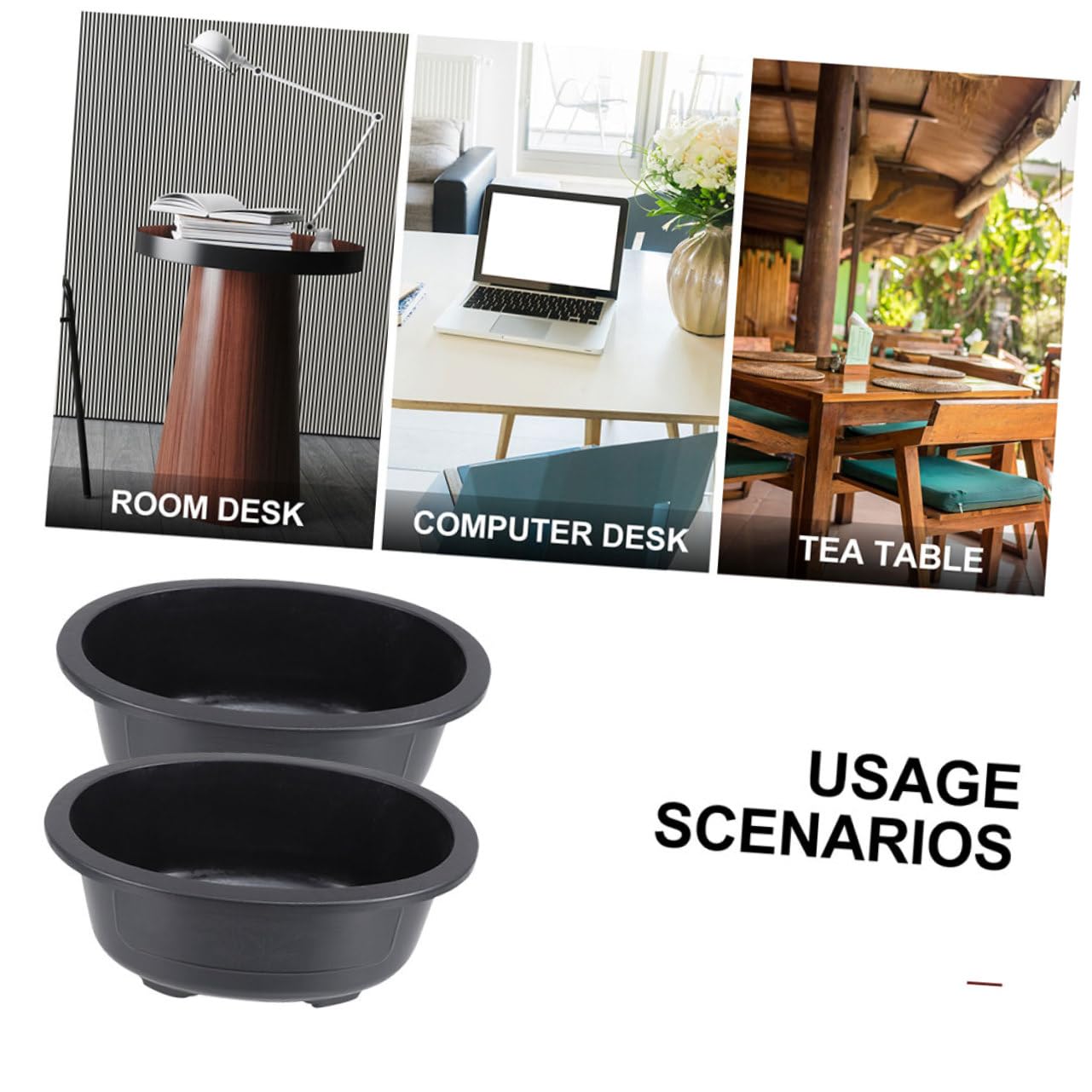 Set di 3 Vasi Ovali Grandi in Plastica con Foro di Drenaggio per Bonsai, per Giardino, Balcone e Piante da Esterno