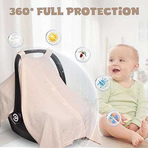 Miniatura 4 de Peekaboo - Funda de asiento de automóvil para bebé, cubierta de asiento de automóvil de muselina para bebé, unisex, grande, ajuste universal,