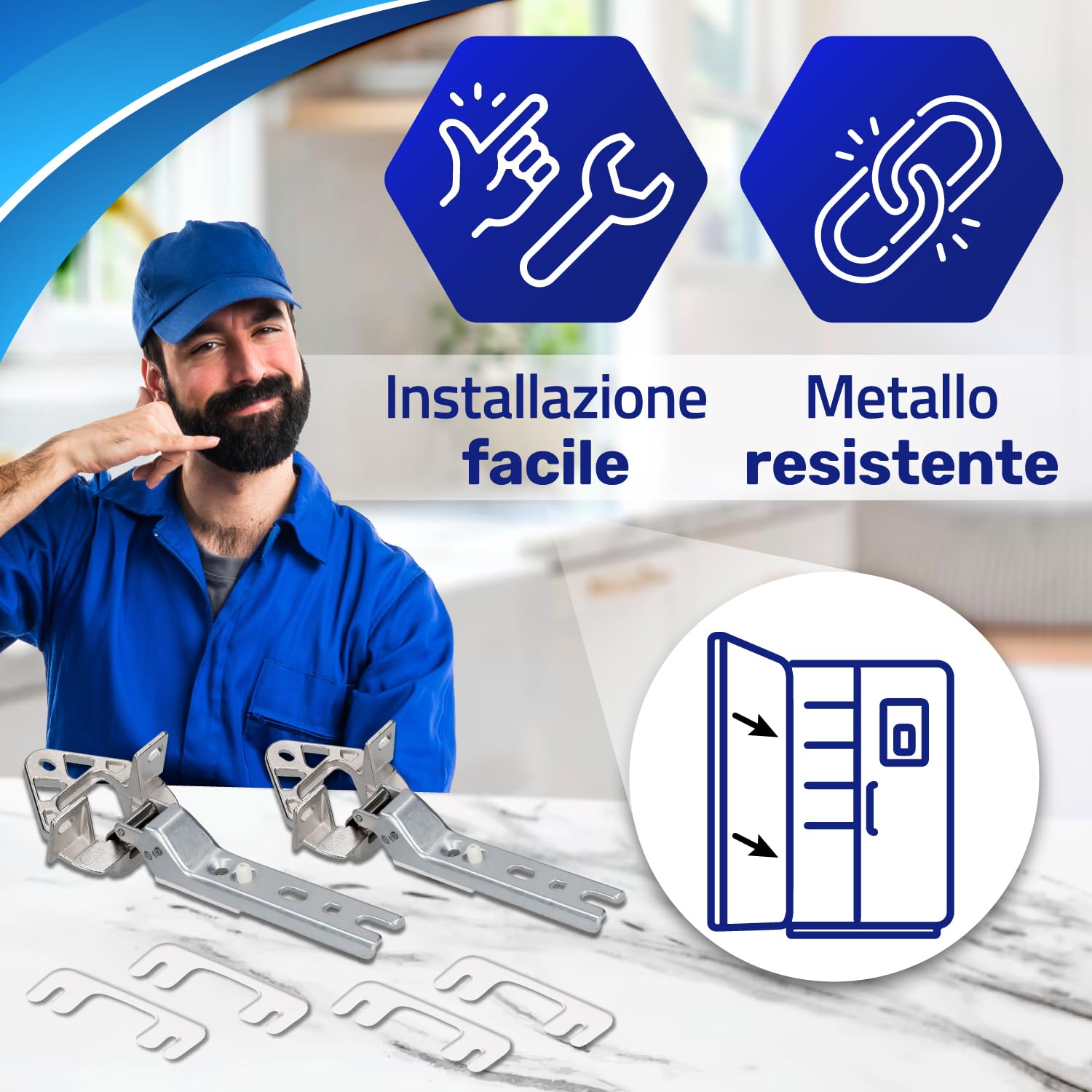 Set Di 2 Cerniere E 2 Rondelle 4 Per Porta Frigorifero 00268699 00050481 00055099 5554870 2285121 420158 420189 432467 481241718776 931330273 Per
