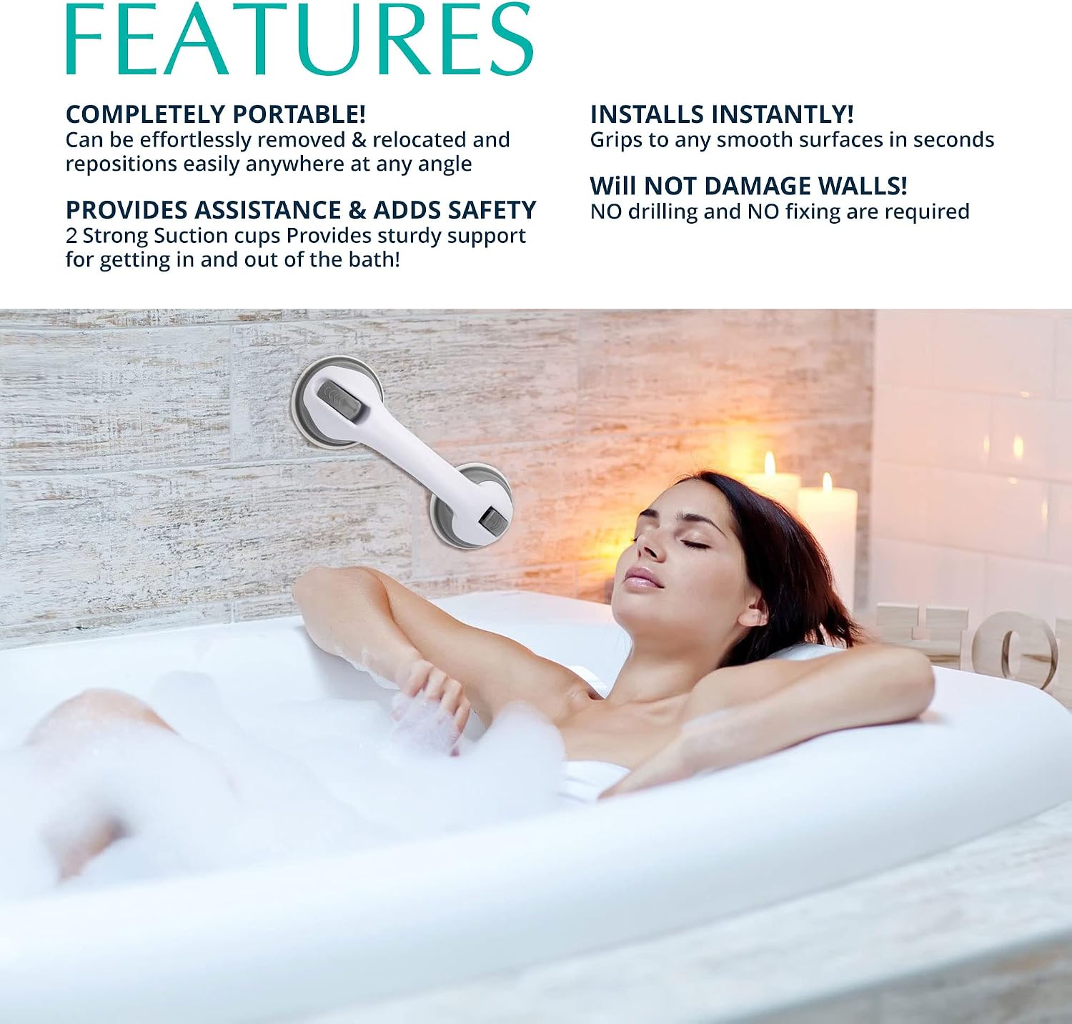 Grab Bars for Bathtubs and Showers, Shower Handles for Elderly Suction, Bathroom Accessories for Shower Chair, Grab Bars for Elderly for Wall, Handicap Grab Bars, Shower Grab Bars for Seniors
