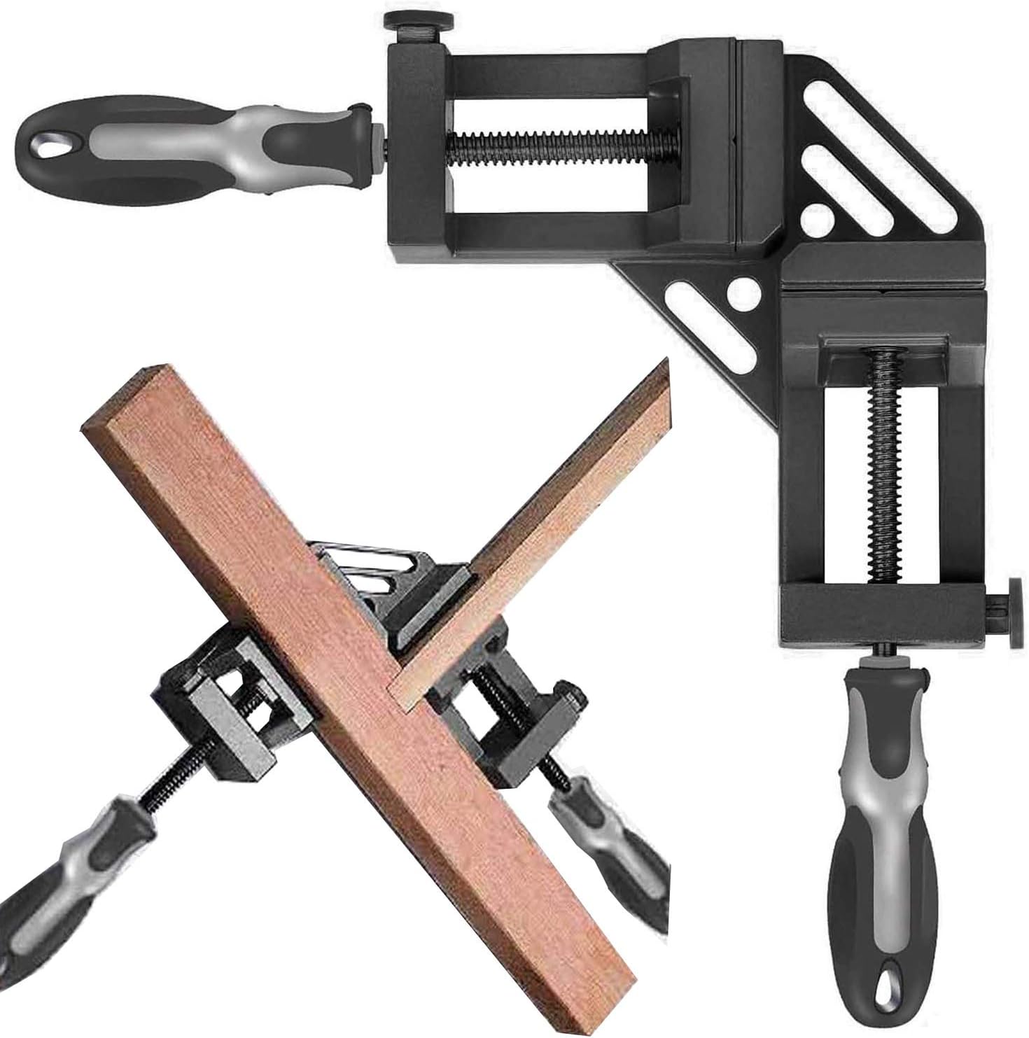 Double Handle 90° Right Angle Clamp/Corner Clamp with Aluminum Alloy Body, Upgrade Steel Nut for Welding, Quick-Jaw Corner Clamp for Wood-working, Photo Framing