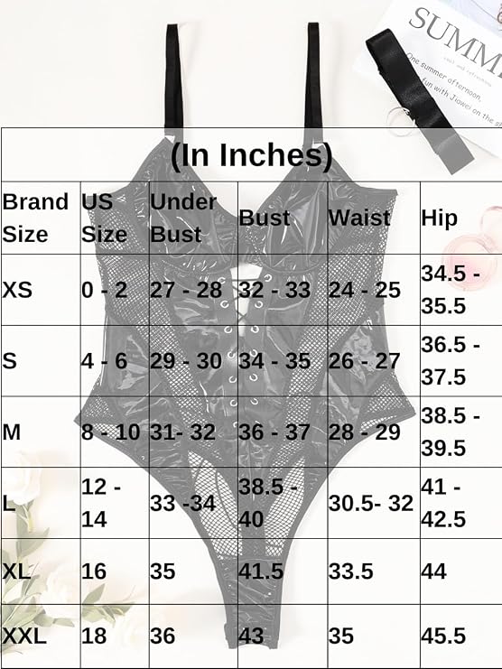 Kaei&Shi Rave Outfits Bodysuit Tops, Fishnet Corset Body Suit, Sexy Lingerie For Women, Faux Leather Festival Goth