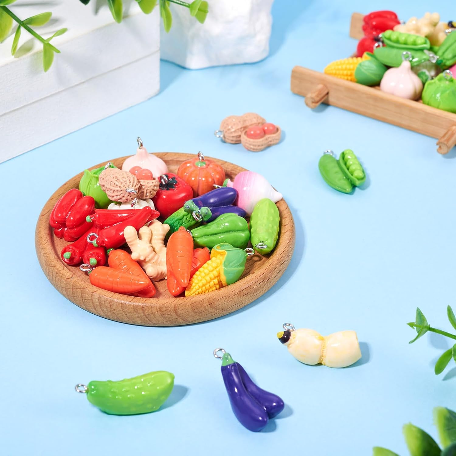 Cheriswelry 36Pcs 3D Resin Vegetable Pendants Carrot Corn Eggplant Peanut Pumpkin Pea Dangle Charms with Platinum Loops 14.5-32.5mm for DIY Keychain Necklace Jewelry Making - Image 6