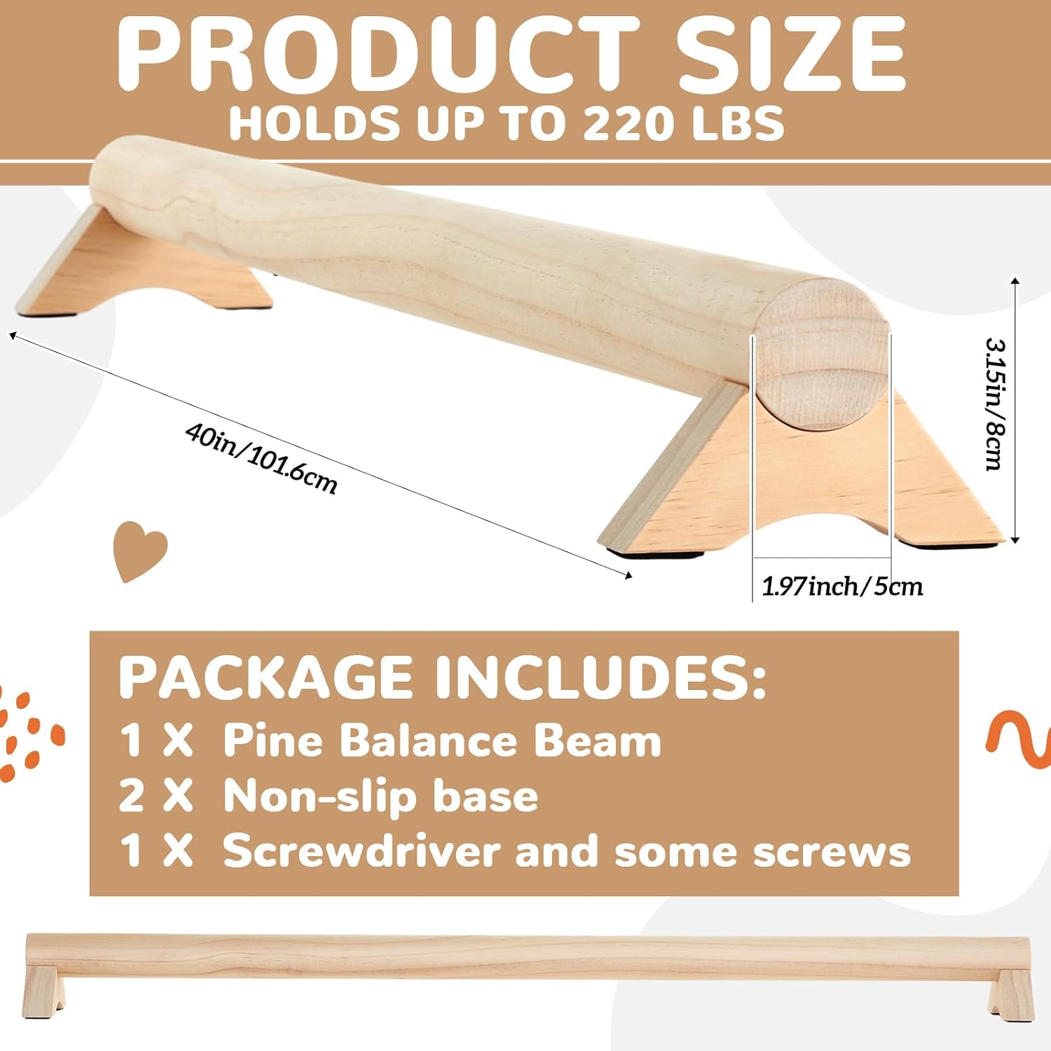 Silipull 40 Inches Beech Wood Balance Beam for Home Use Sensory Wood Gymnastics Beam for all ages to Enhance Balance, Ankle Foot Strength, Flexibility and Plantar Fasciitis Relief