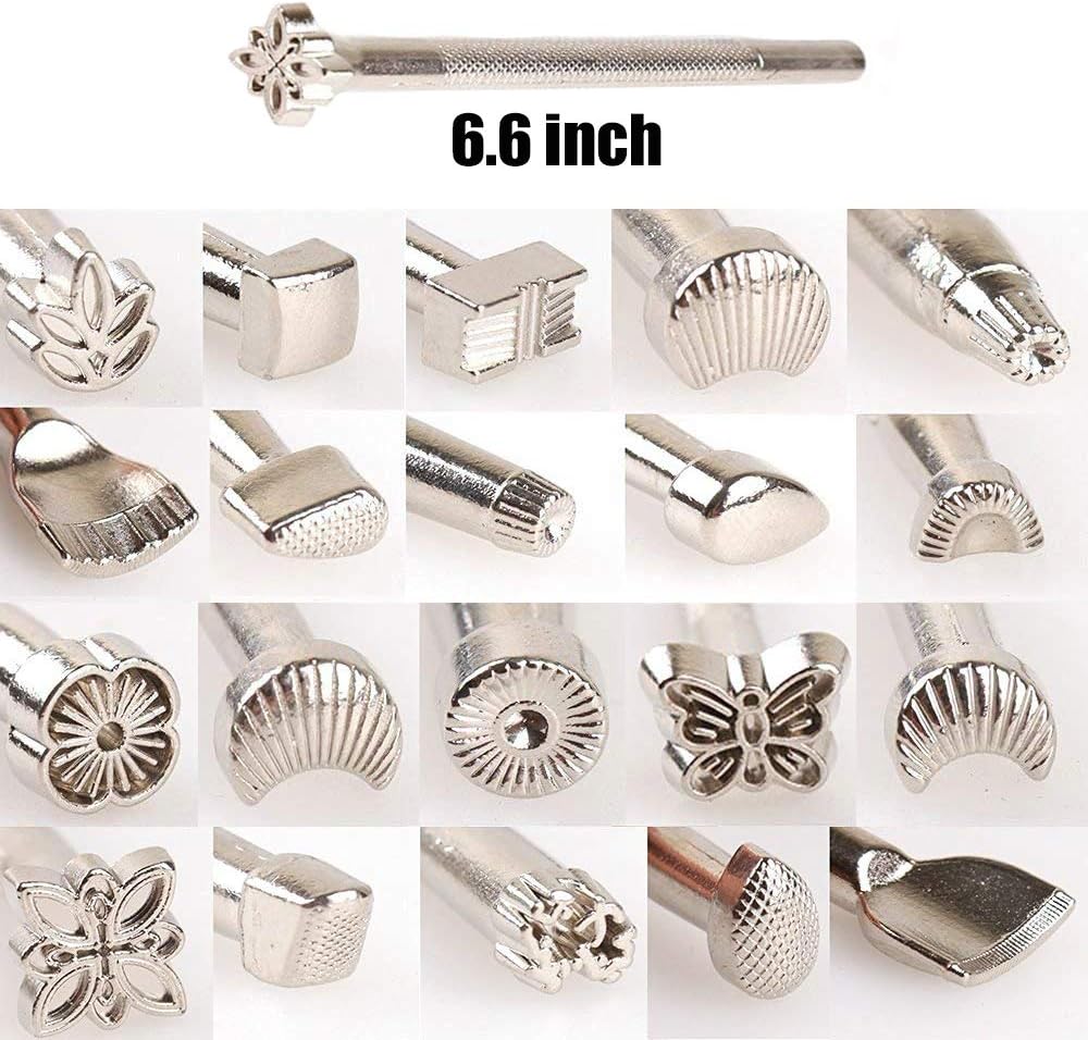 Okared 20 Pcs Leather Working Saddle Making Tools Craft Tool Leather Craft Stamp Kits, Leather Working Saddle Making Stamps Tools Set for Leathercraft Carving DIY Handmade Art