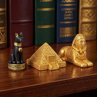Ancient Egypt Micro Landscape Pyramid Statue Set, Resin Miniature Sphinx and Cat Goddess Figurines, 3pcs Desert Castle Ornament for Home Décor and Office Display