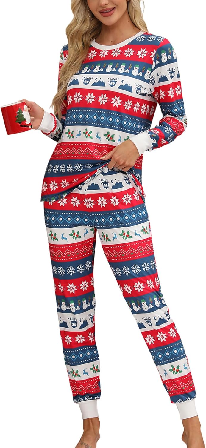 KFUBUO Christmas Pajamas Set for Women 2 Piece Long Sleeve Lounge Sets Girls' sleepwear wiht Pockets