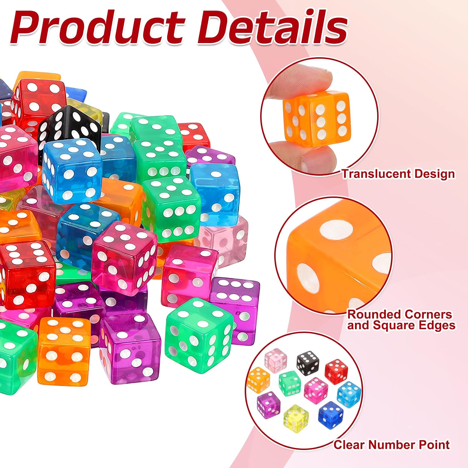 uxcell 36Pcs Acrylic Dice, 19mm/0.75" Translucent D6 Dice, 6 Sided Square Rounded Edge for Board Table Games Birthday Theme Party Supply, Orange image 3