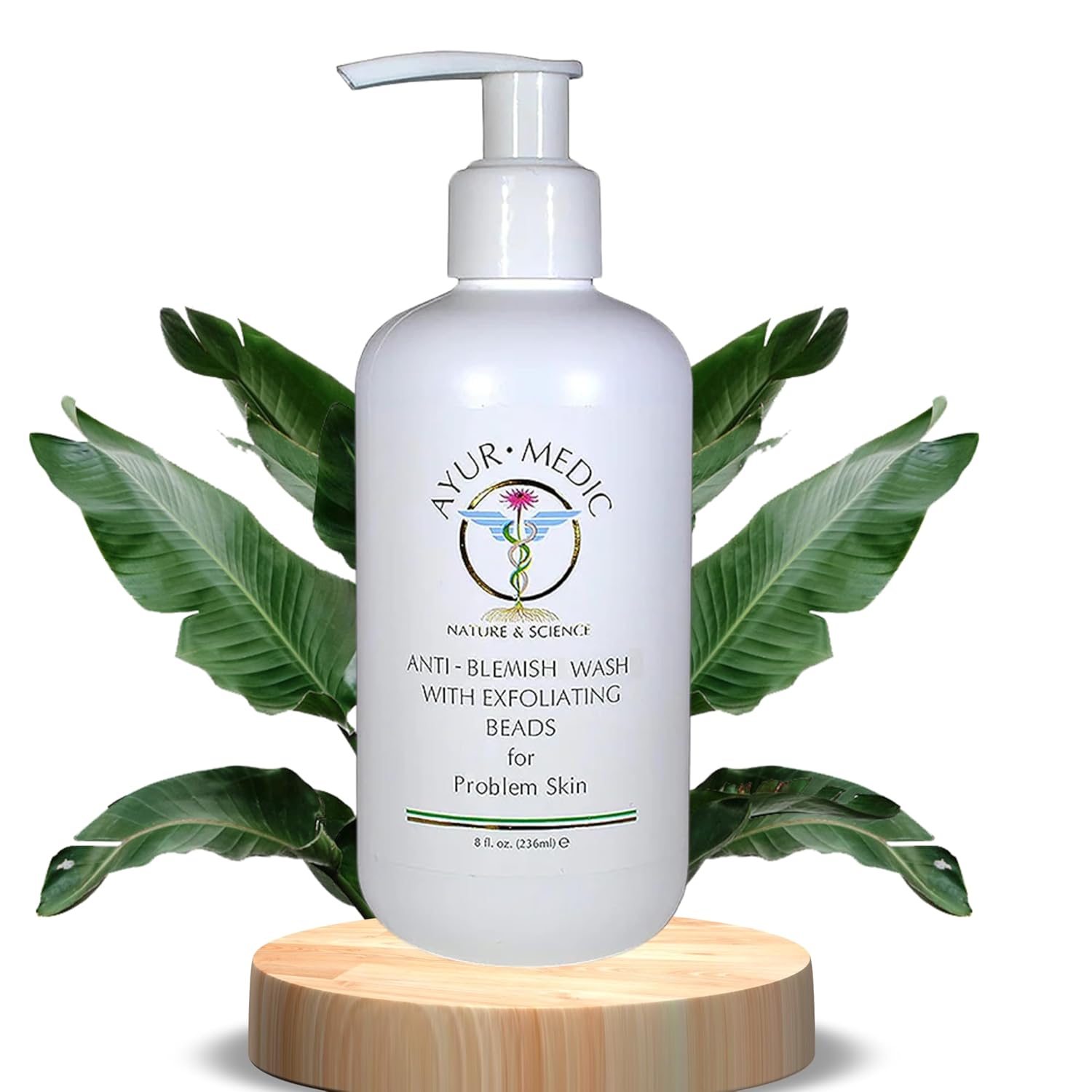 Ayur-Medic Anti-Blemish Wash with Exfoliating Beads, Hydrating Foaming Cleanser that Brightens, Softens, Smooths Skin, Minimizes Pores, and Promotes a Healthy-Looking Complexion, 8 oz