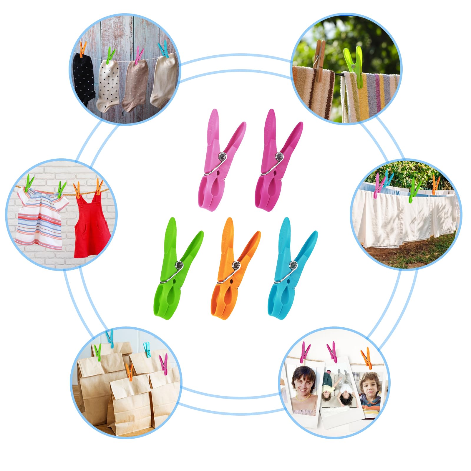 150 Mollette Bucato Antiscivolo - Kit Antisegno, Antivento, Per Stendibiancheria, 5 ColorI Vivaci