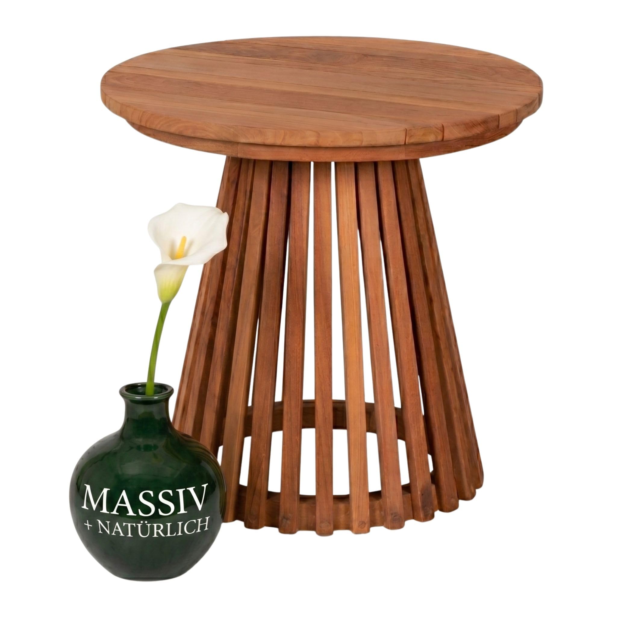 MR. DEKO Beistelltisch Outdoor wetterfest Bolton Balkontisch Rund 50cm | wetterfest Teakholz small