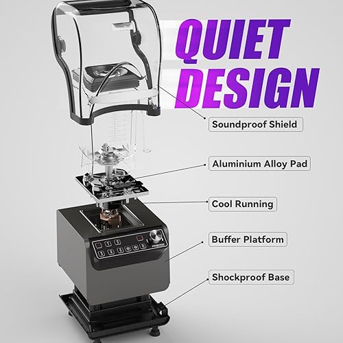 Miniatura 4 de Licuadora comercial 70oz 3.5 hp 5 funciones programables, licuadora silenciosa con panel táctil digital impermeable y carcasa de sonido silenciosa -