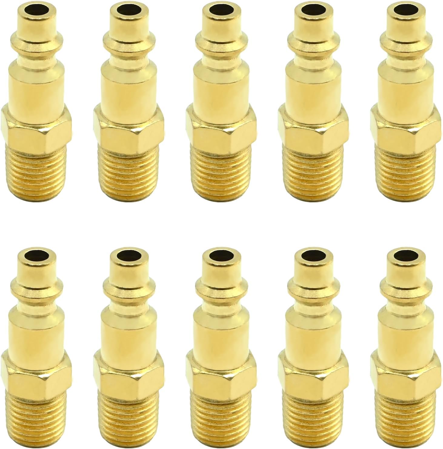 10 Pcs Brass 1/4-Inch NPT Male Industrial Air Hose Quick Connect Adapter, Air Coupler and Plug Kit, Air Compressor Fittings (20PM)