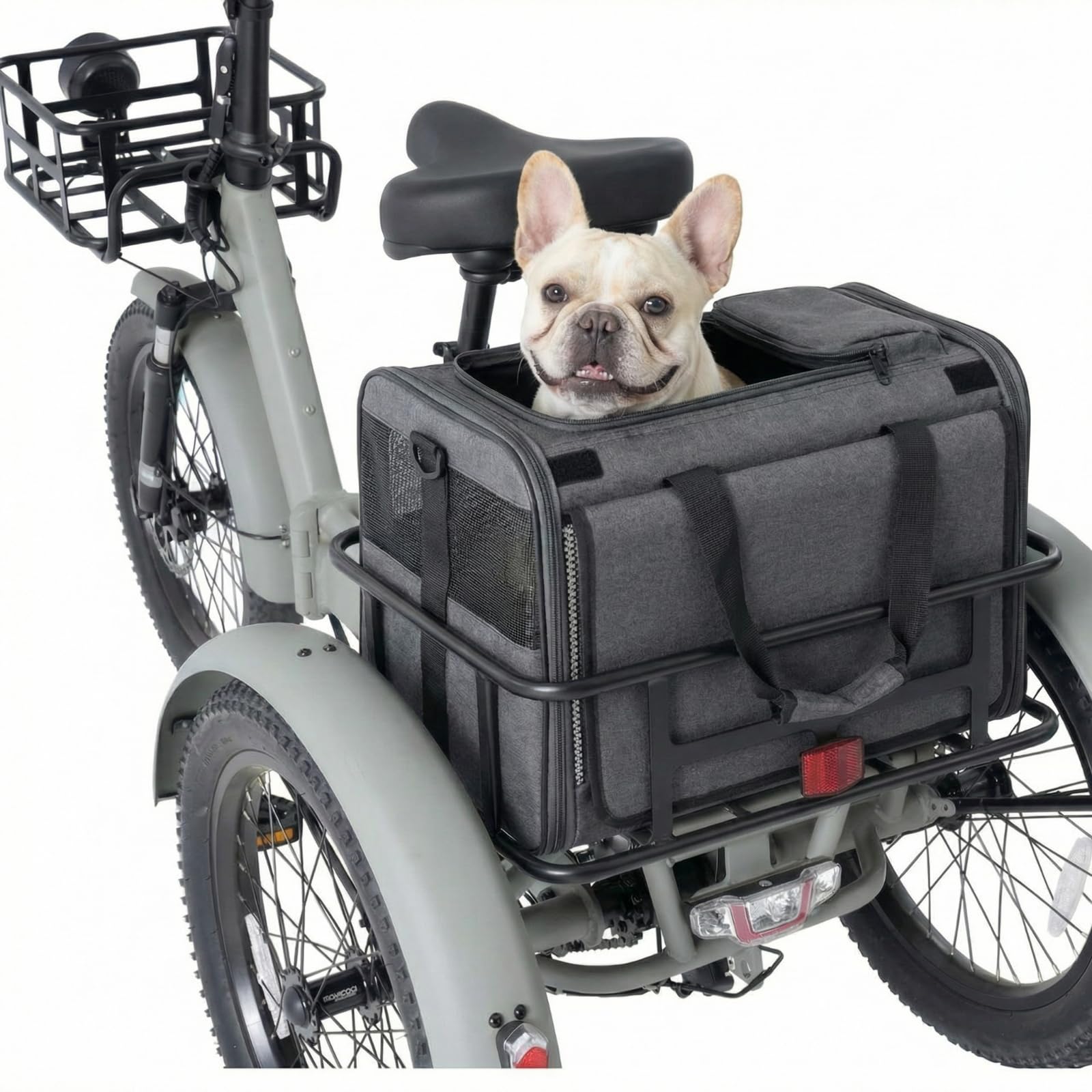 Photo 1 of Sunnymove Bike Pet Bag for Tricycle, Foldable Rear Basket Bag with Mesh Ventilation & Secure Straps for E-Trike, Waterproof Polyester, Quick-Release Pannier, for Small Dogs & Cats up to 22 Lbs