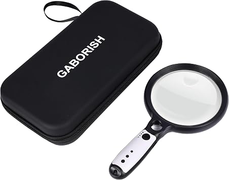 Large Magnifying Glass with 37 LED Light and Case, 10X 20X 45X Handheld Illuminated Lighted Magnifier with 3 Light Modes Rechargeable Magnifying Glass for Seniors Reading, Inspection Black & White