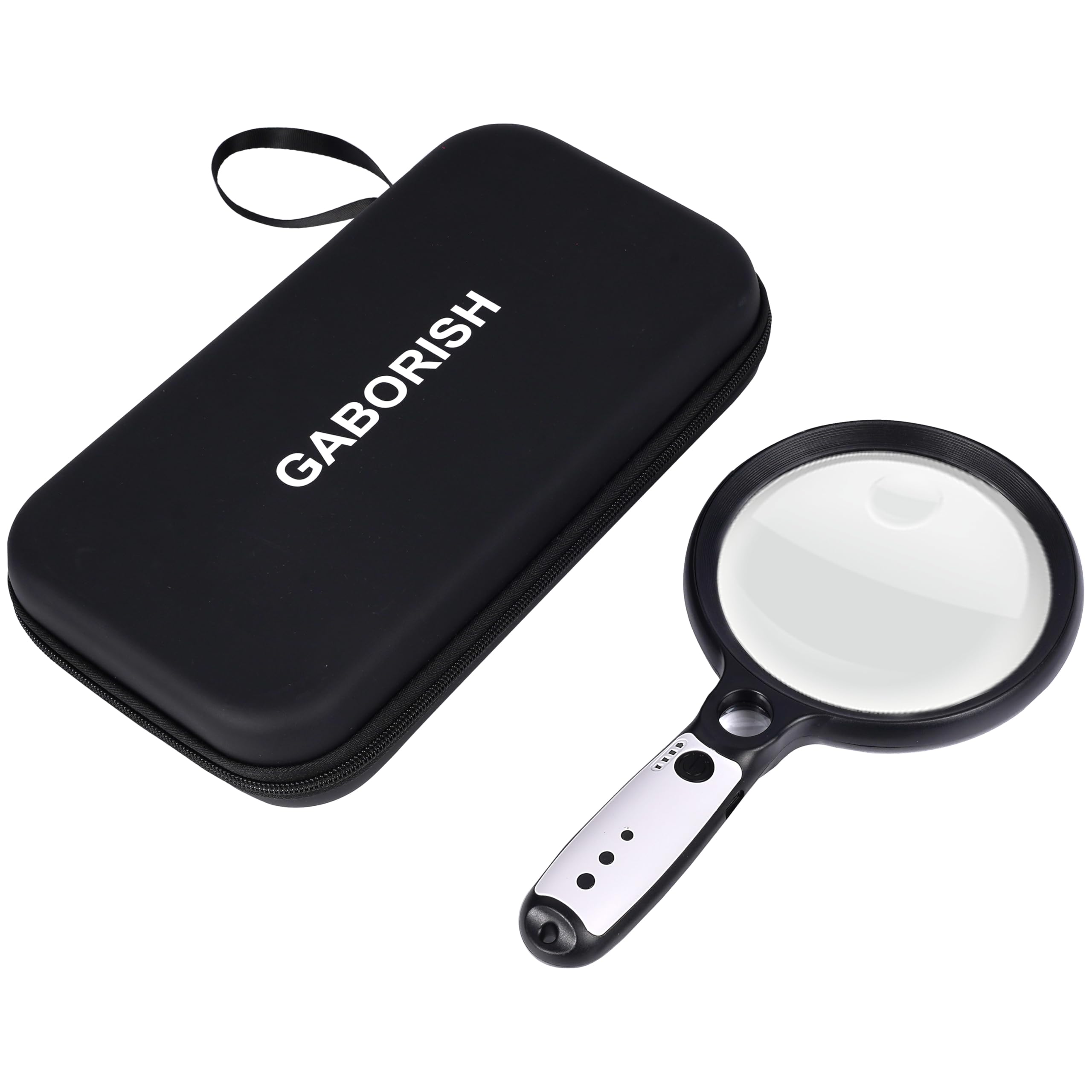 Lupa grande con 37 luces LED y funda, lupa iluminada de mano de 10 x 20 x 45 x con 3 modos de luz, lupa recargable para personas mayores que leen, inspección (blanco y negro)