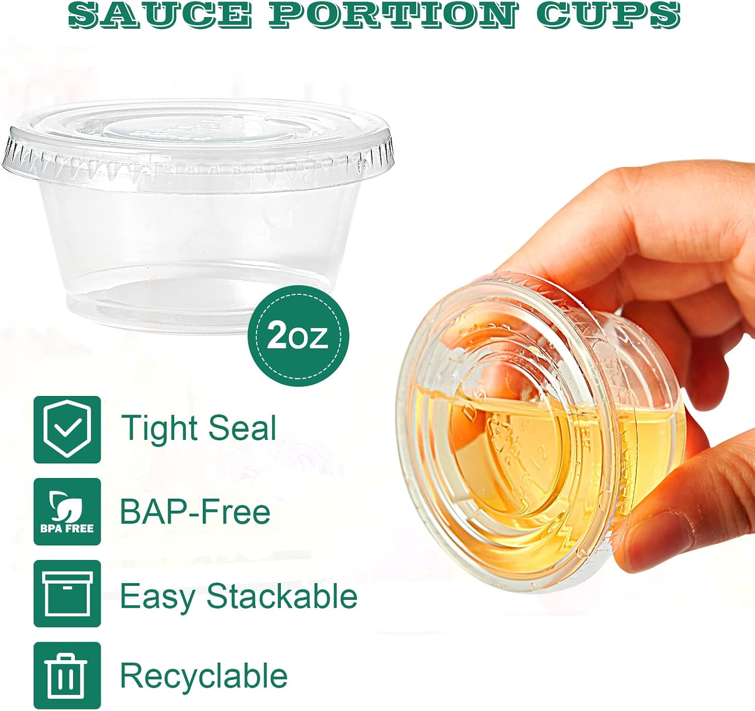 [200 Sets - 2 oz] Disposable Plastic Portion Cups with Lids, Small Plastic Condiment Containers for Sauce, 2 oz Jello Shot Cups, Souffle Cups