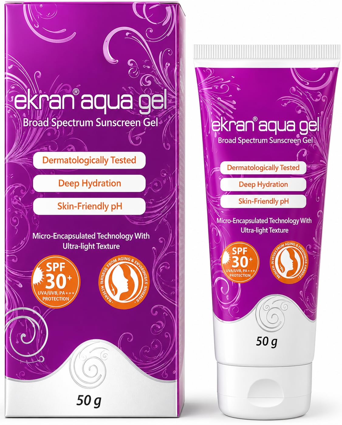 New_Ek-ran Aqua Gel Broad Spectrum Sunscreen Gel SPF 30+ PA+++ | Lightweight Hydrating Sun Protection Gel for Face & Body | Non-Greasy Ultra-Light Texture | Skin-Friendly pH | Daily Use Sunscreen Gel | 50g-image-18