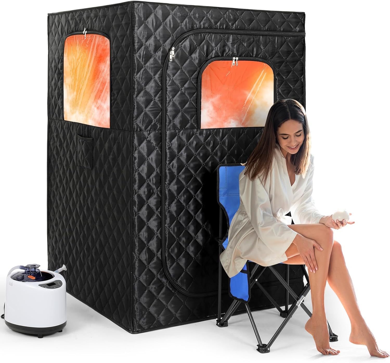 2026 Upgraded Portable Sauna for Home, Full Body Personal Steam Sauna Tent with 1000W 2.6L Steamer, 1-99 Min Timer & Remote Control, Foldable Chair Included, Home SPA (Black)