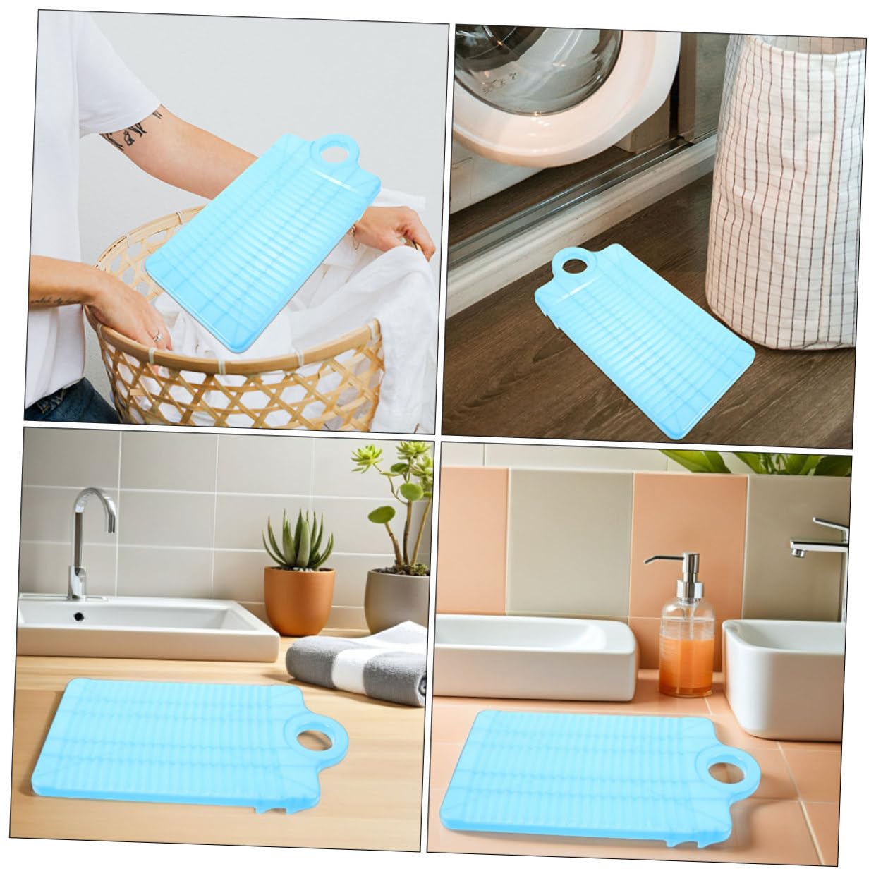 Hängendes, Rutschfestes Kleiner Waschbrett 4 Stück-pack aus Kunststoff | Blaue Rechteckige Ausführung, 12, 2x6, 2 Zoll Format, für Reise und Camping