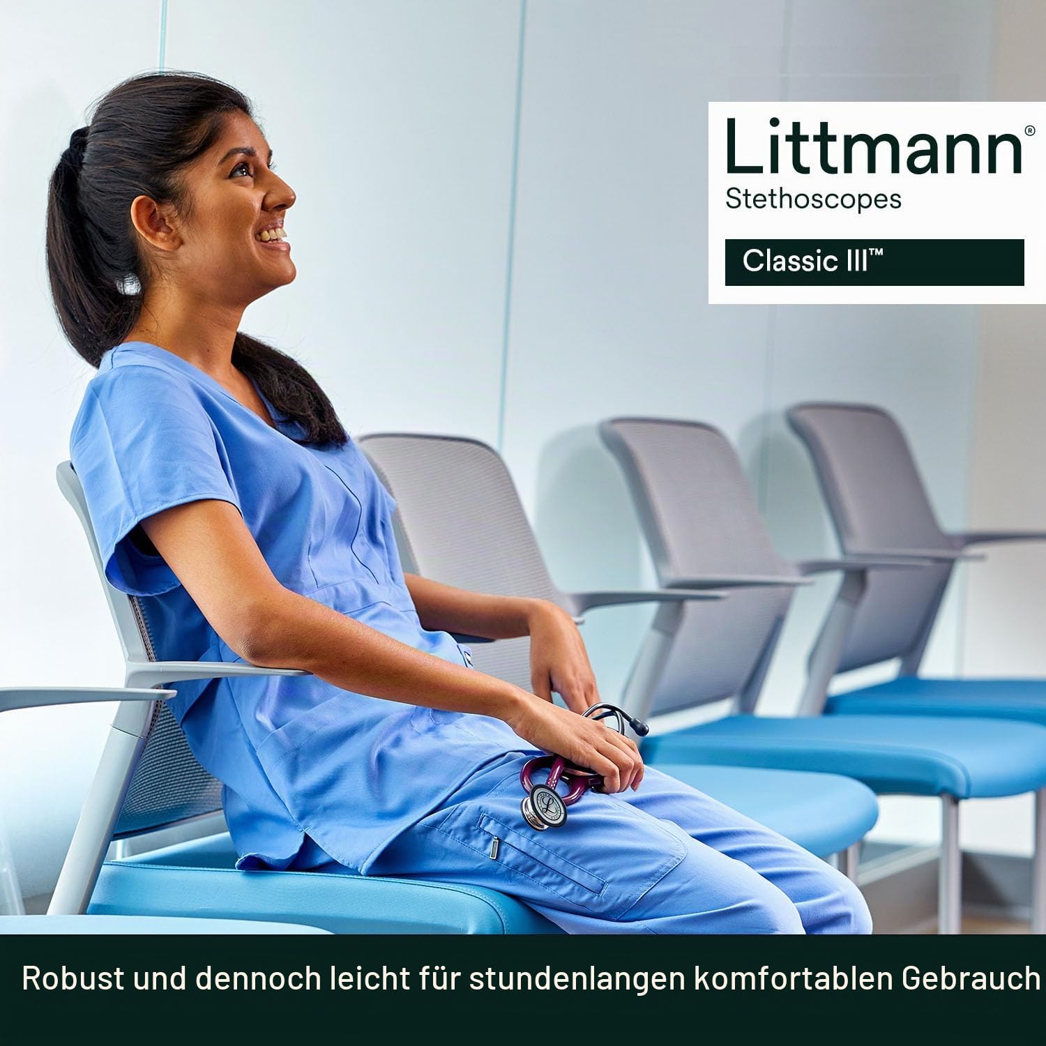 Littmann Classic III Stethoskop, 5803, Schlauch Schwarz | Schwarzes Edelstahl-Bruststück, schwarzer Anschluss und schwarzer Ohrbügel. Für Ärzte, Pflegekräfte und Medizinstudenten