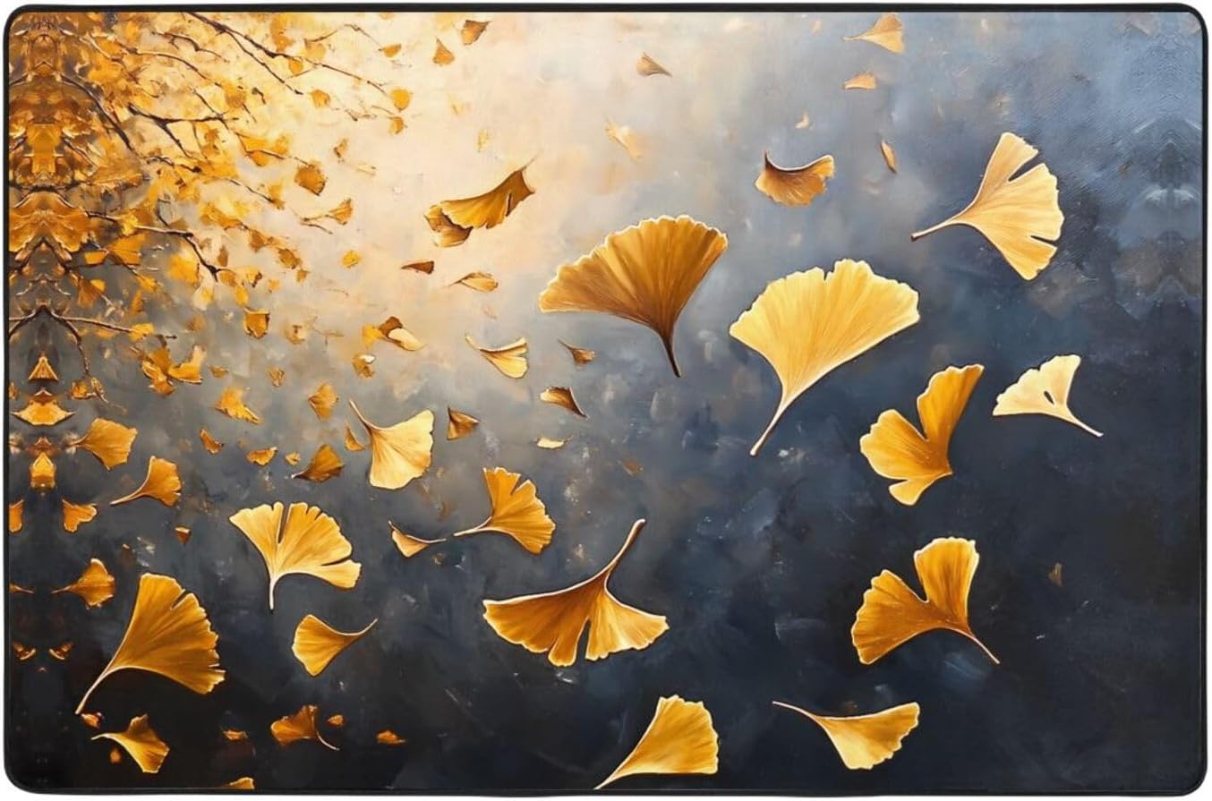 Golden Ginkgo Leaf Dance Picture Anti-Slip Floor mat Carpet Rug 72"x48" for Living Room Office Coffee Table Bed Balcony