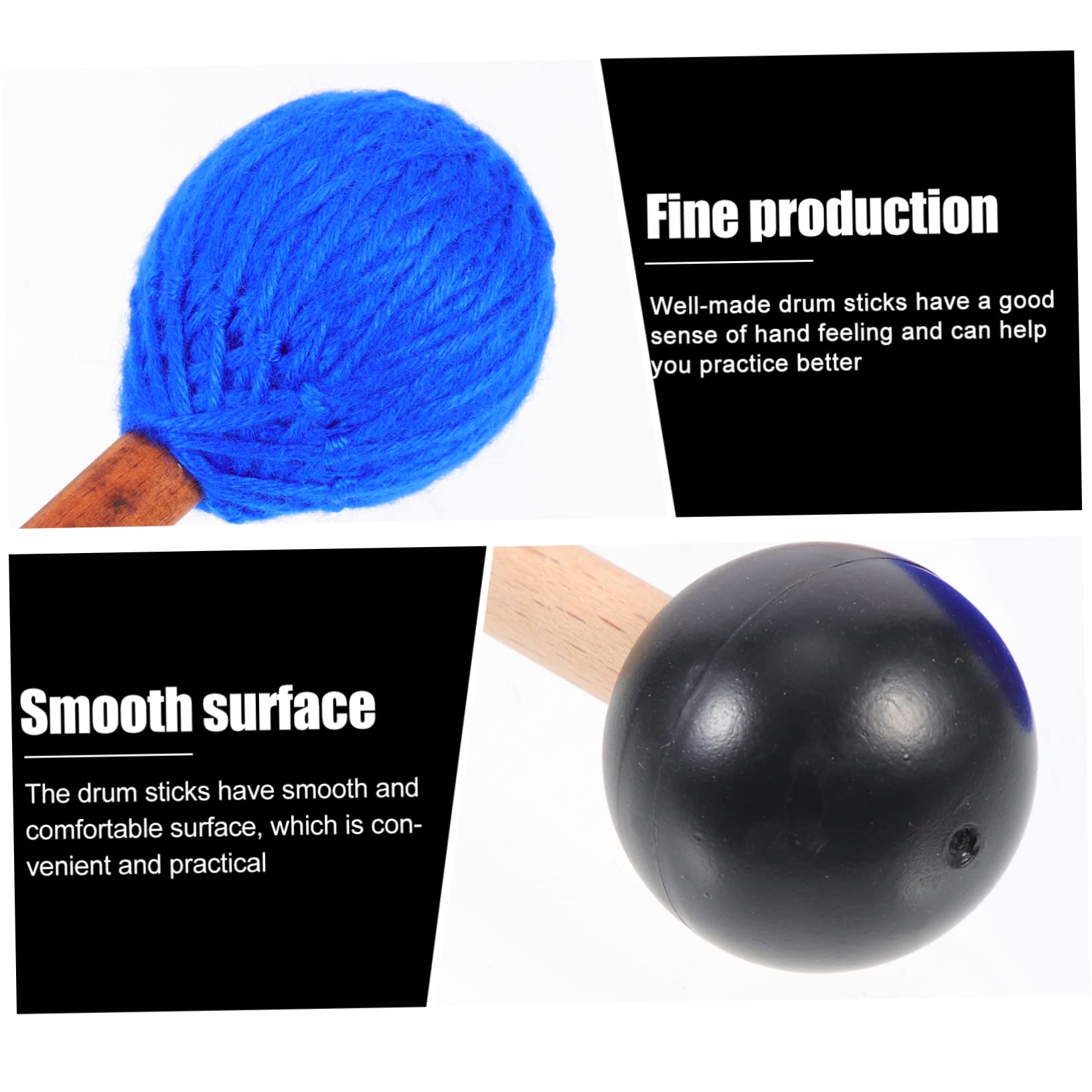 BESPORTBLE 2 Pairs Marimba Mallets with Handles of Comfortable Rubber and Yarn Head Percussion Sticks for Xylophone and Glockenspiel present for Music Lovers and Beginners