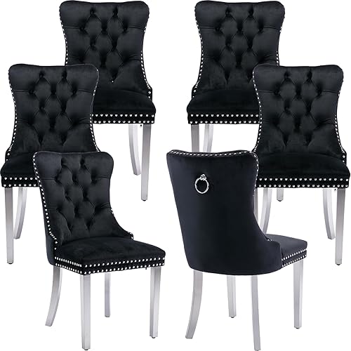 Miniatura 32 de Juego de 2 sillas de comedor modernas de mediados de siglo, sillas de cocina tapizadas en terciopelo color azul marino, sillas para cocina y 042