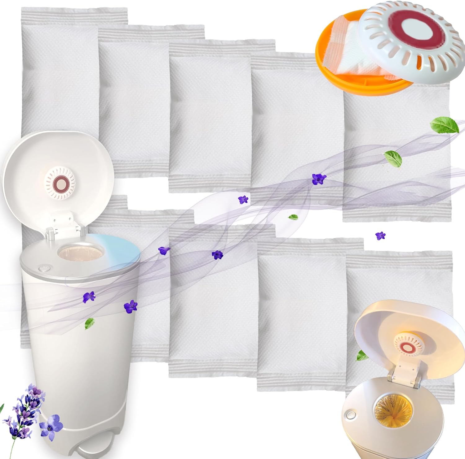 PurifyLogix 10PCS Upgraded Lavender Scented Baking Soda Refills for 3.5" Puck Baking Soda Cartridge, Diaper Pail Deodorizers Odor Absorber Compatible with Munchkin Step and Pail Diaper Pails