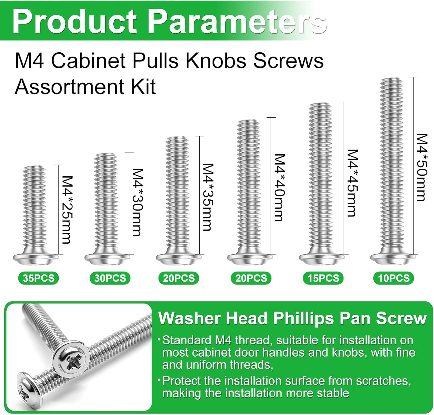 Twidec/130PCS M4 Cabinet Pulls Knobs Screws Assortment Kit,25/30/35/40/45/50mm Metal Phillips Machine Screw Pan Washer Head for Cabinet Drawer Closet Handle Install