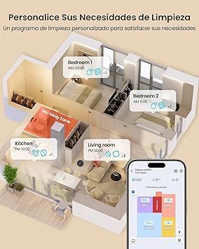 Vexilar W11 Robot Aspirador y Fregasuelos con Potente Succión 6000Pa, Robot Aspirador con Sistema de Navegación Láser Inteligente, Mapeo Inteligente, Base Autovaciado, Negro5