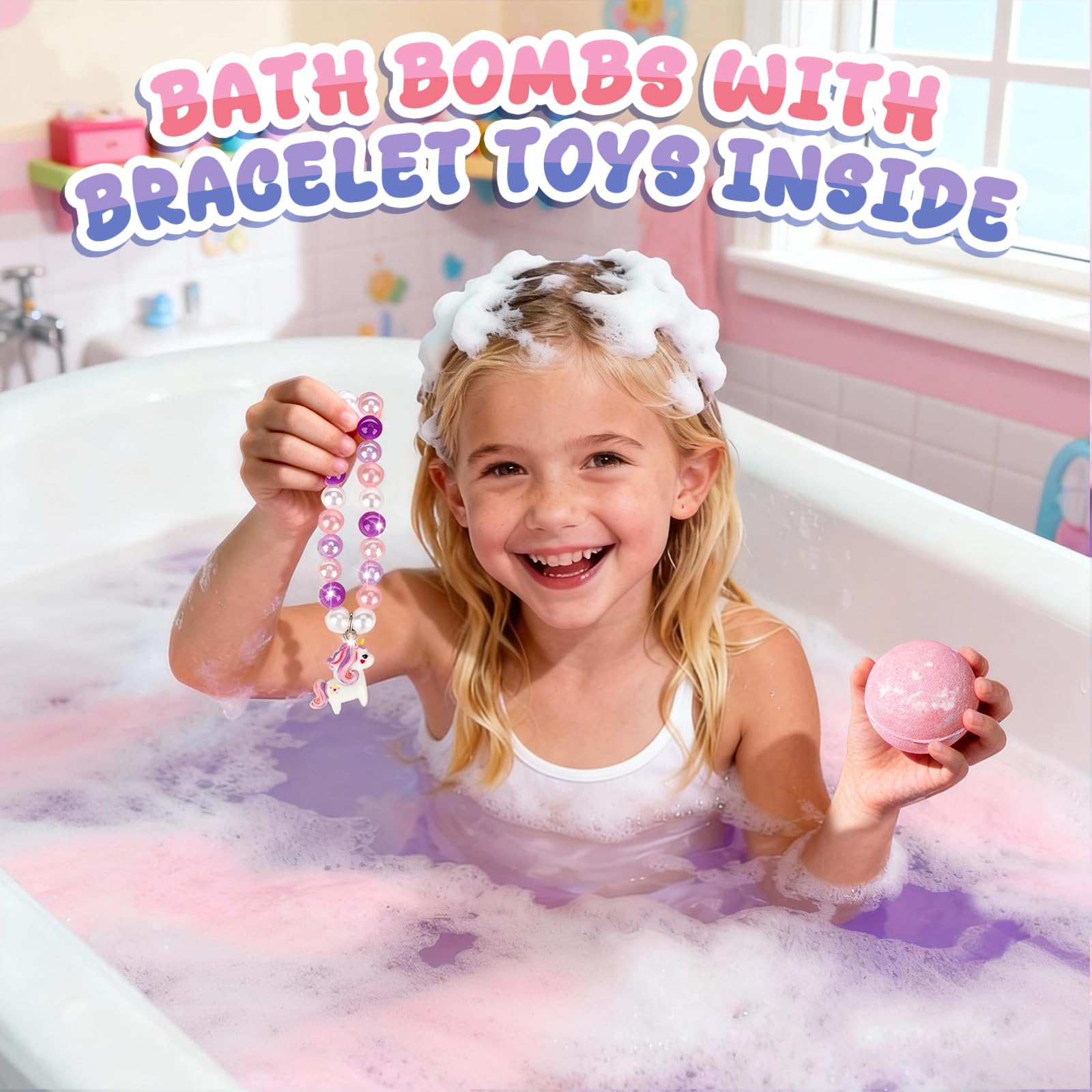 Bombe de Bain Enfant,Bath Bombs Kids, Boule de Bain Licorne avec Surprise Jouet,Cadeau d’anniversaire pour bébé et enfant de 4 5 6 7 8 ans