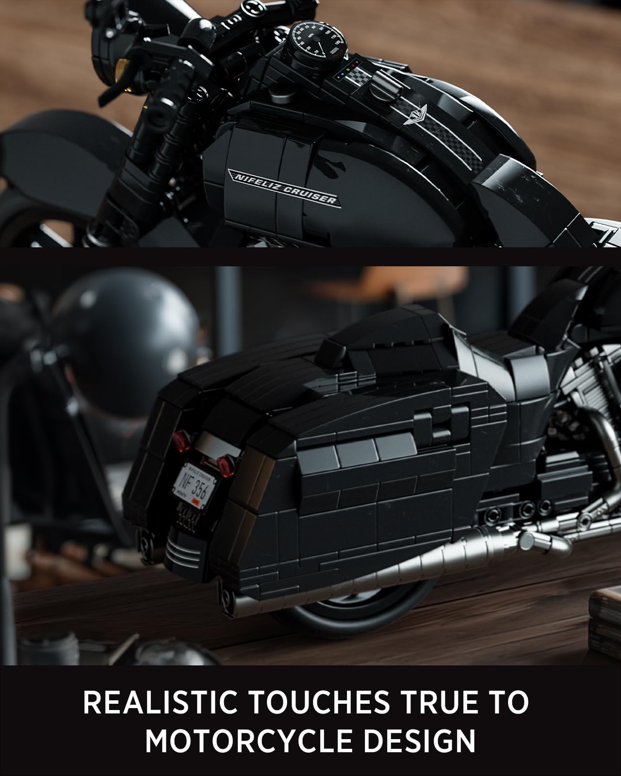 Nifeliz Kit de Construction de Moto Cruiser pour Adultes, Modèle de Motocyclette aux Détails Réalistes, Cadeau Collectionnable pour Passionnés de Moto (1 339 Pièces, NF10356) - 5