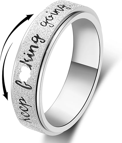 Fidget Ring Women for Anxiety RingsPersonalized Inspirational Mantra Stainless Steel Silver Black Rainbow Rose Gold Spinning Ring for Men Women