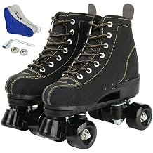 Roller Skates for Women and Men Cowhide High-Top Shoes Classic Double-Row Roller Skate Four-Wheel Roller Skates for Men Girls Unisex Christmas