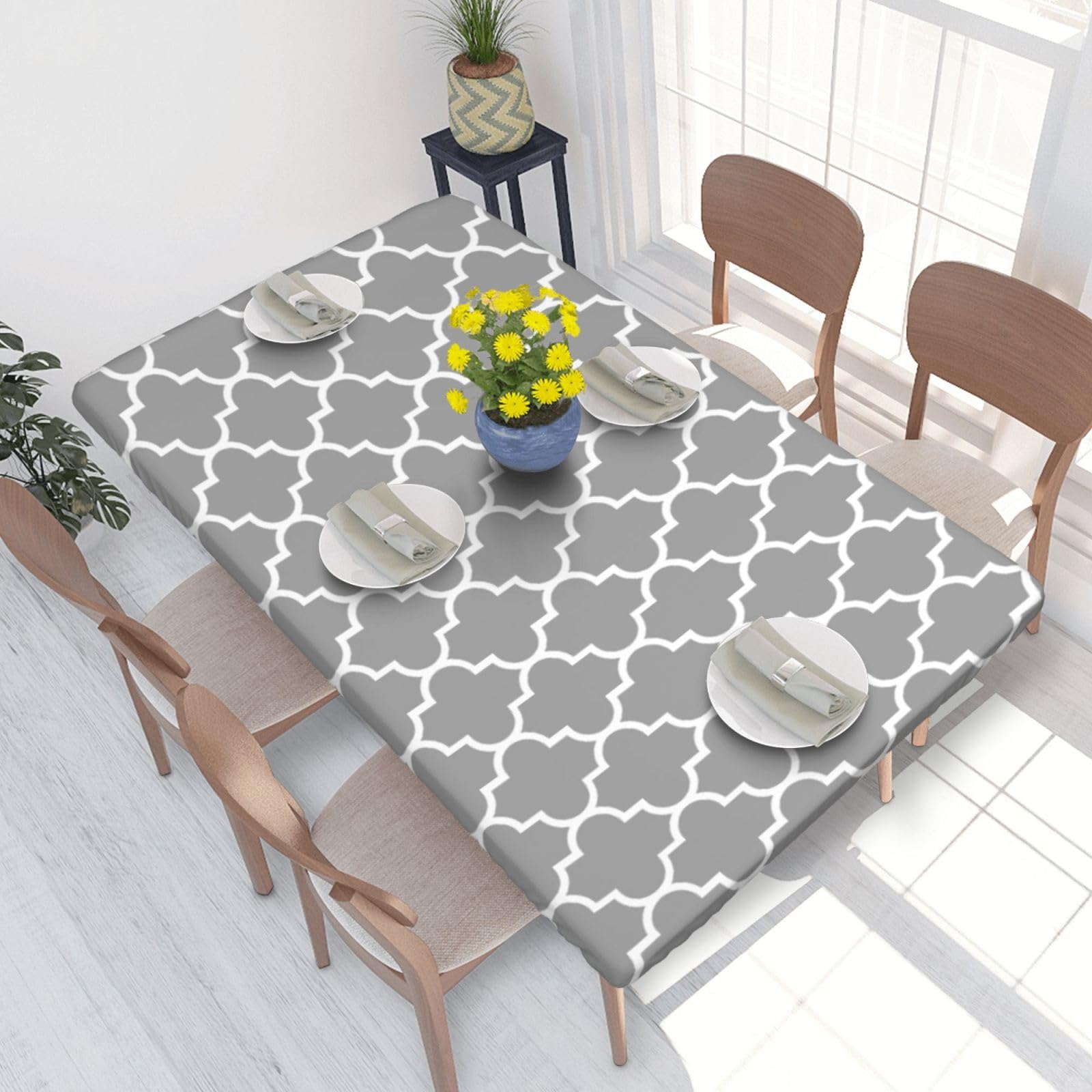 BNVSADC Quatrefoil Grey Printed 4FT Tablecloth 122x76 CM Polyester Kitchen Water Resistant Table Cloth Dining Table Decoration Table Covers