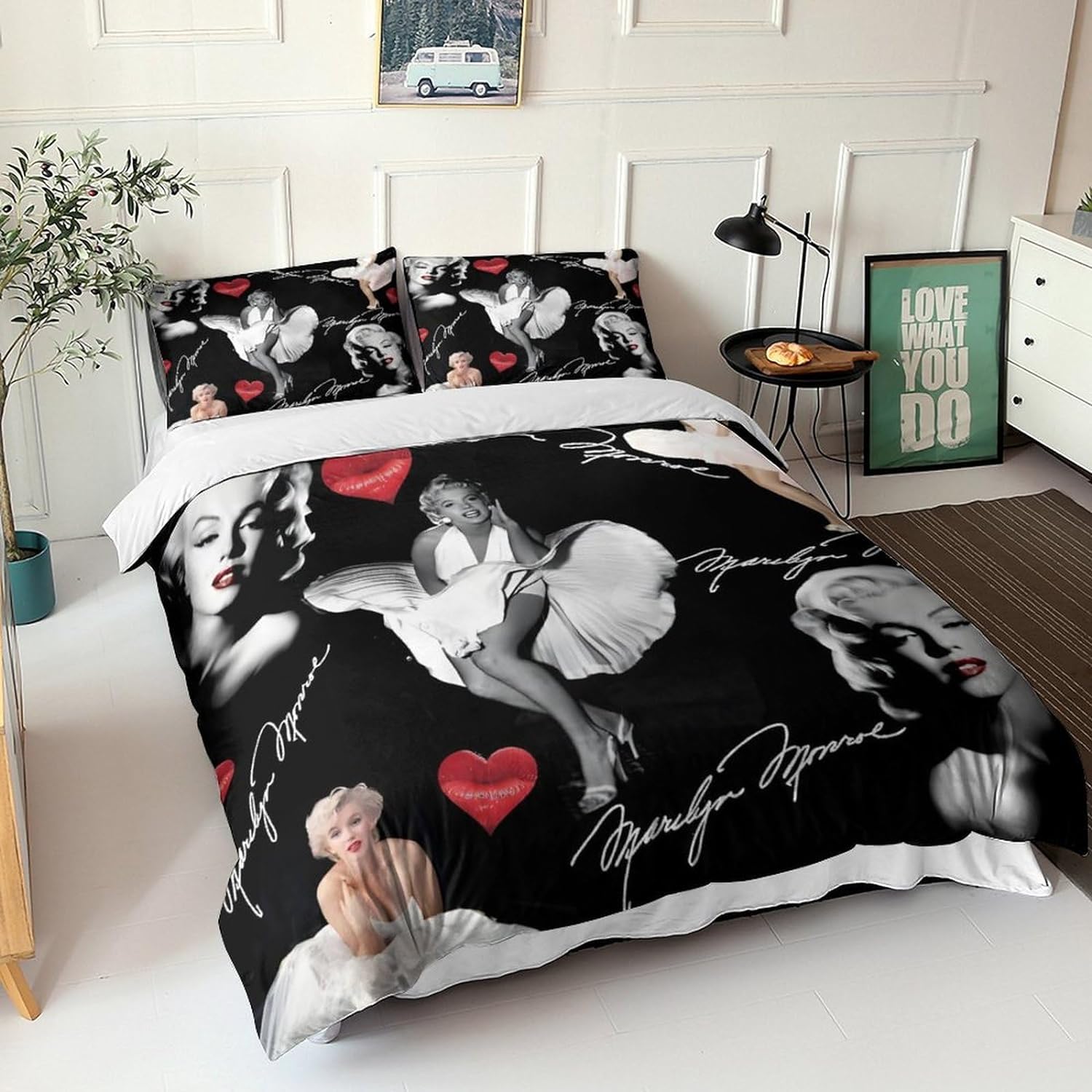 GeRRiT Duvet Cover and Pillowcase,Microfibre Bed Linen Set-3D Digital Print Three-Piece Bed Linen (Duvet Cover + Pillowcases) (Monroe, Double 200 * 200cm)