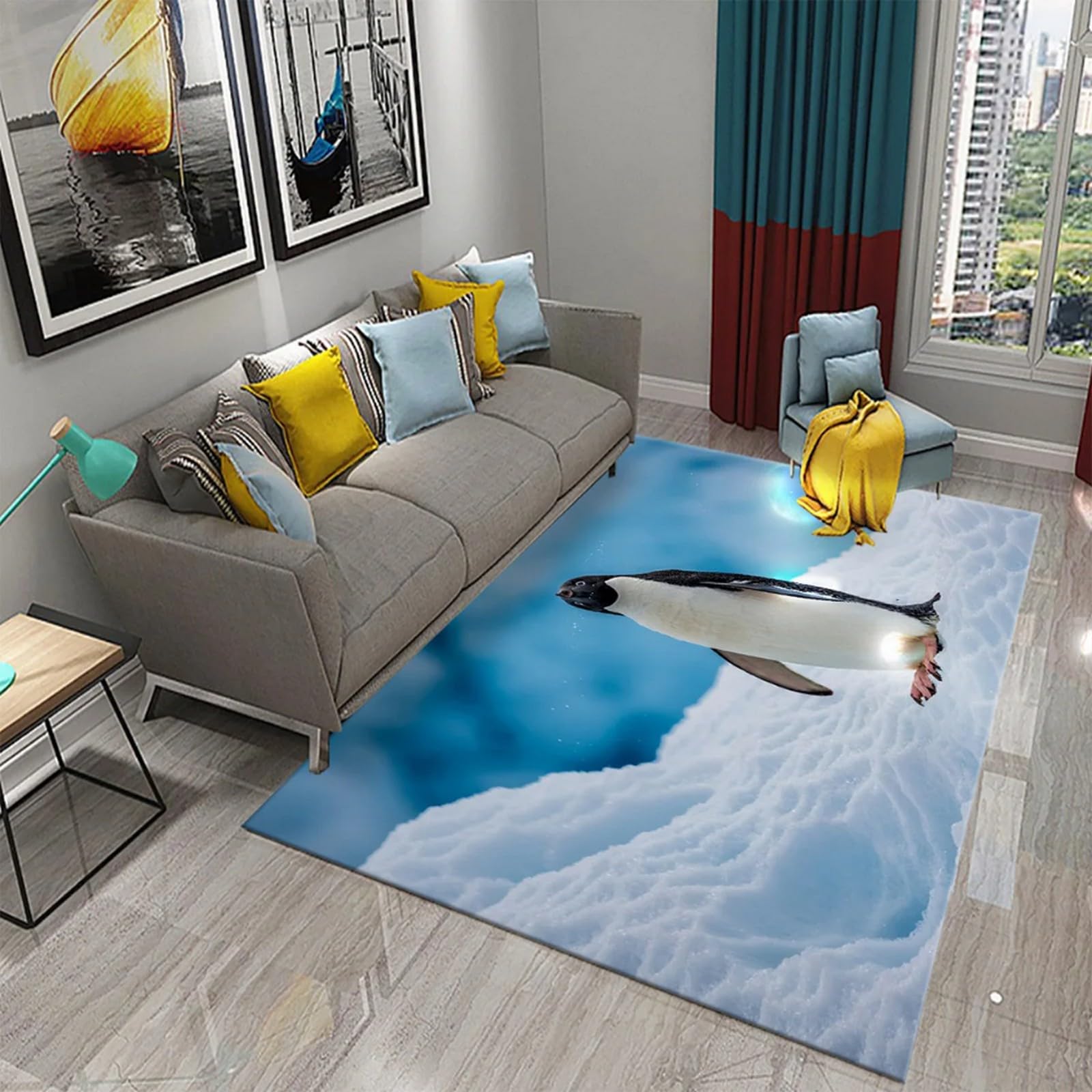 Tapis de salon pingouin en polypropylène de haute qualité et finitions contemporaines