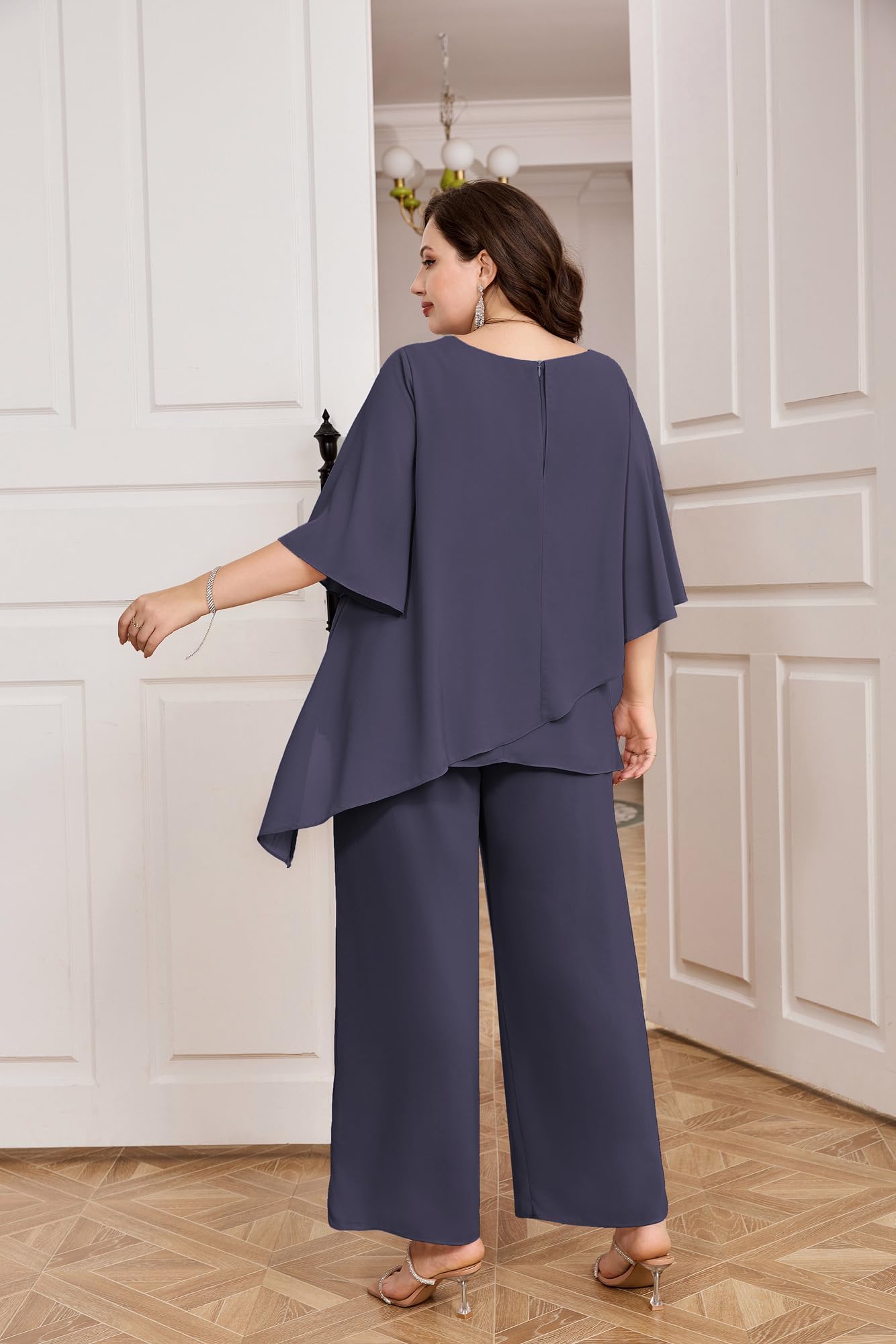 Hanna Nikole Damen Große Größen Chiffon Abendanzug Sets Cocktail Party 2-Teiliges Set Hosenanzug